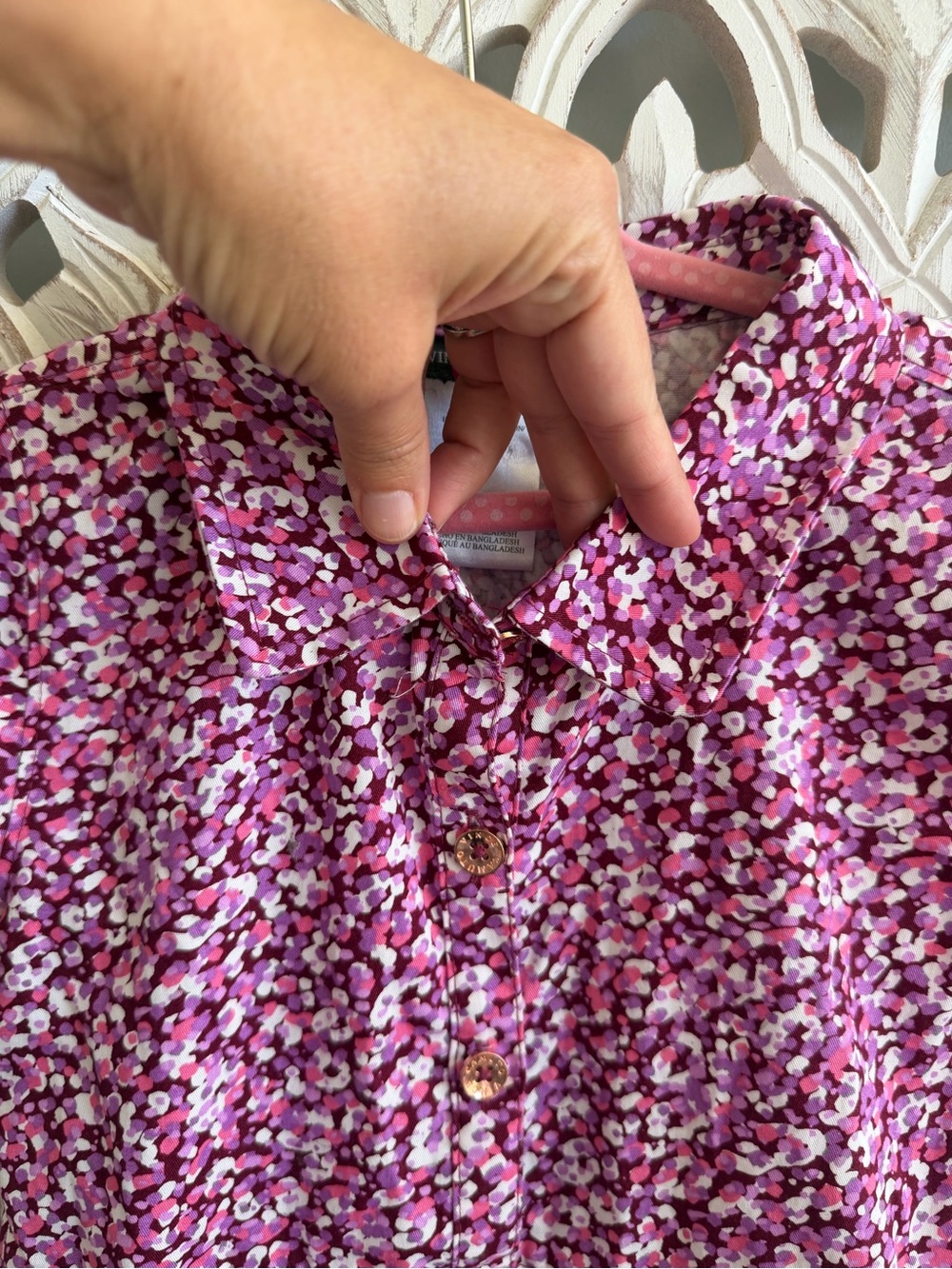 Vince Camuto Girls Floral Shirt Dress Size 7 Pink Purple Button Front - Picture 5 of 8